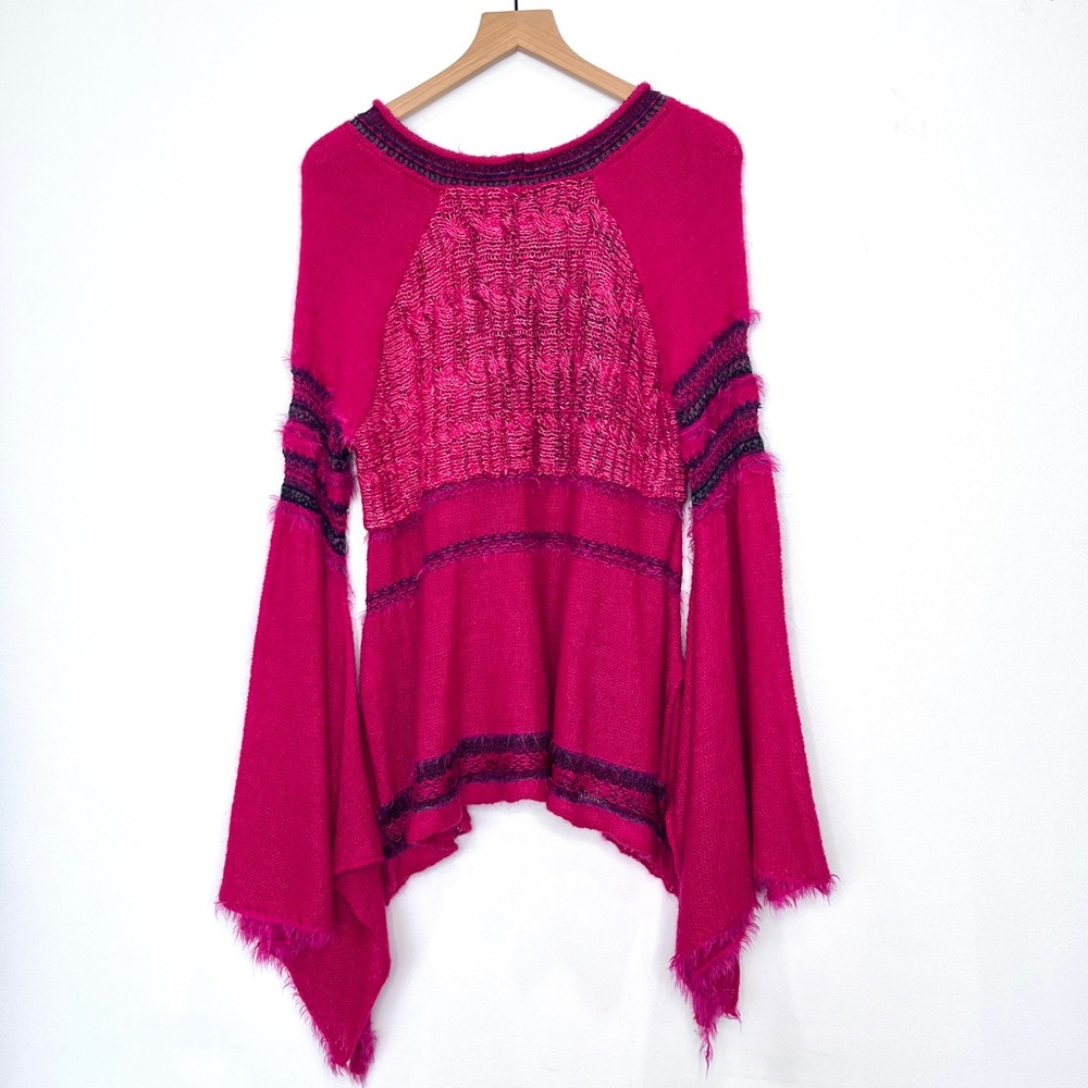 Free People Craft Time Boho Bell Sleeve Pink Sweater Alpaca Wool Mohair - Picture 5 of 9